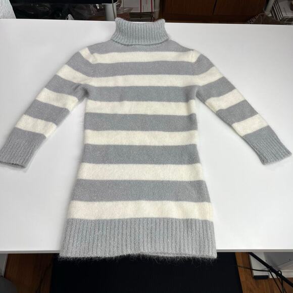 Bebe O Angora Blend Sweater Turtleneck Gray White Striped 3/4 Sleeve S VTG Y2K - Picture 9 of 10